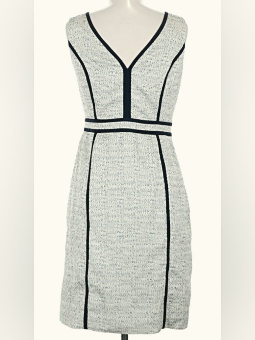 Tory Burch Silver Tweed Midi Dress with Blue Trim